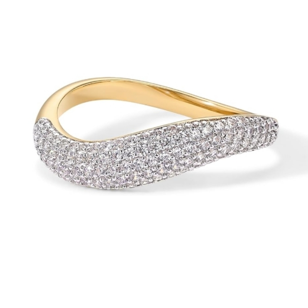 14K Gold Plated Wavy Cubic Zirconia Stackable Ring